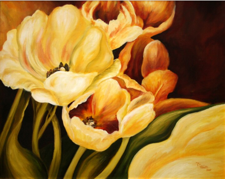 Schilderij getiteld "Tulipanes" door Romina Rosin, Origineel Kunstwerk, Anders