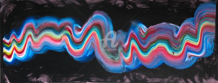 Painting titled "Wave Colors" by Romros, Original Artwork, Acrylic Mounted on Wood Stretcher frame