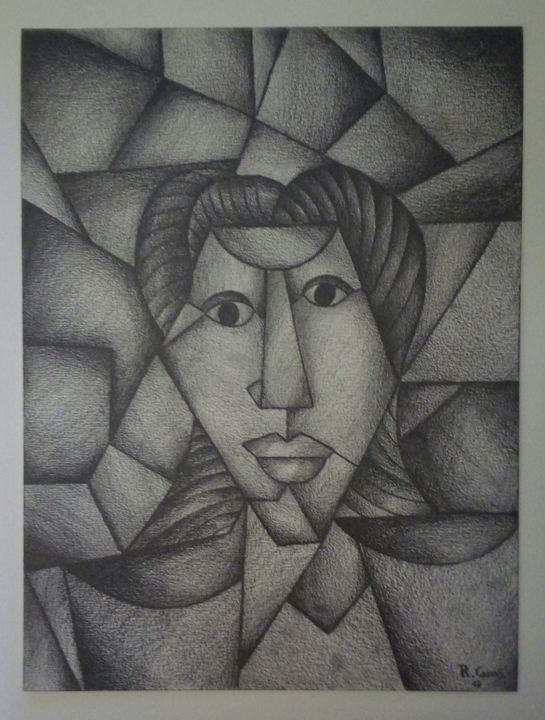 Dessin intitulée "Retrato de una seño…" par Romuald Canas Chico, Œuvre d'art originale