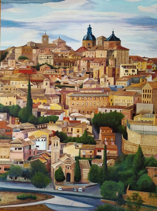 Peinture intitulée "Panorámica Toledo,…" par Rosa M Fernández, Œuvre d'art originale, Laque
