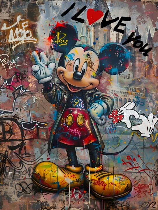 Digital Arts titled "Mickey Mouse Love" by Rosa Piazza, Original Artwork, Digital Painting
