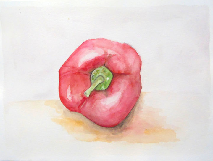Painting titled "Peperone rosso" by Rosa Inversi, Original Artwork, Watercolor