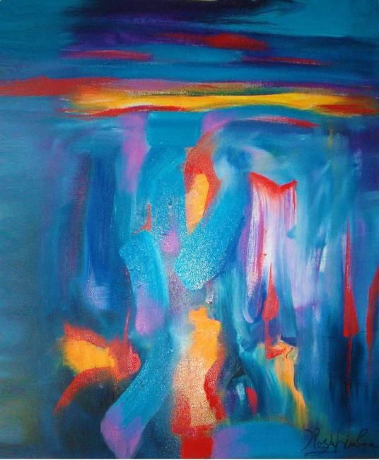 Peinture intitulée "Horizonte azul" par Rosa Lapinha, Œuvre d'art originale