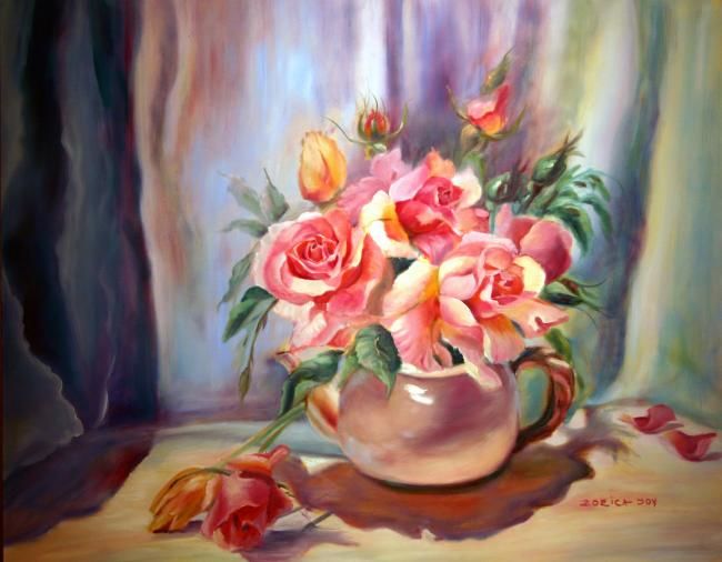 Pittura intitolato "Roses and Tulips" da Rose Lady, Opera d'arte originale, Olio