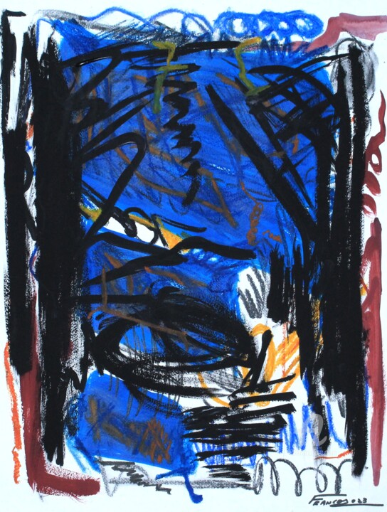 Pittura intitolato "Composição em Azul" da Roseli Franco, Opera d'arte originale, Pastello