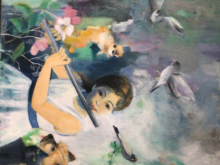 Pintura intitulada "La flûte traversière" por Roseline Chesserond, Obras de arte originais, Acrílico