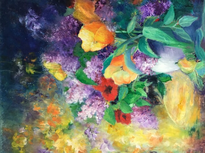 绘画 标题为“Bouquet de lilas et…” 由Roseline Chesserond, 原创艺术品, 油