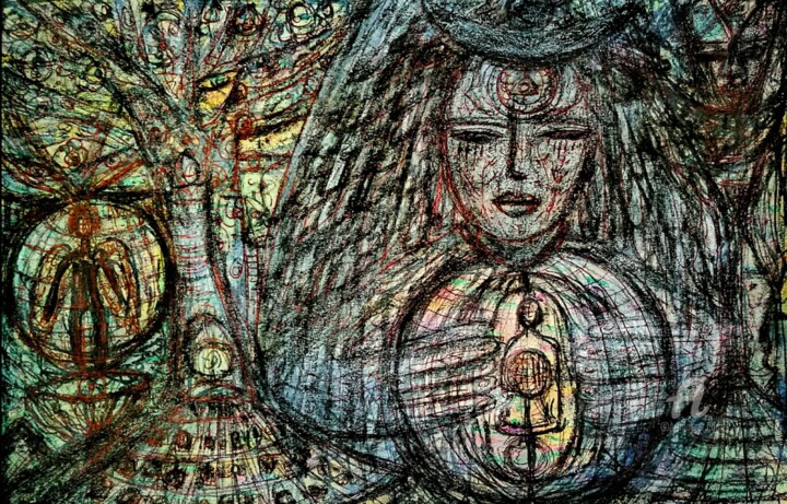 Painting titled "Mother gaia, forest…" by Imuni, Original Artwork, Pencil