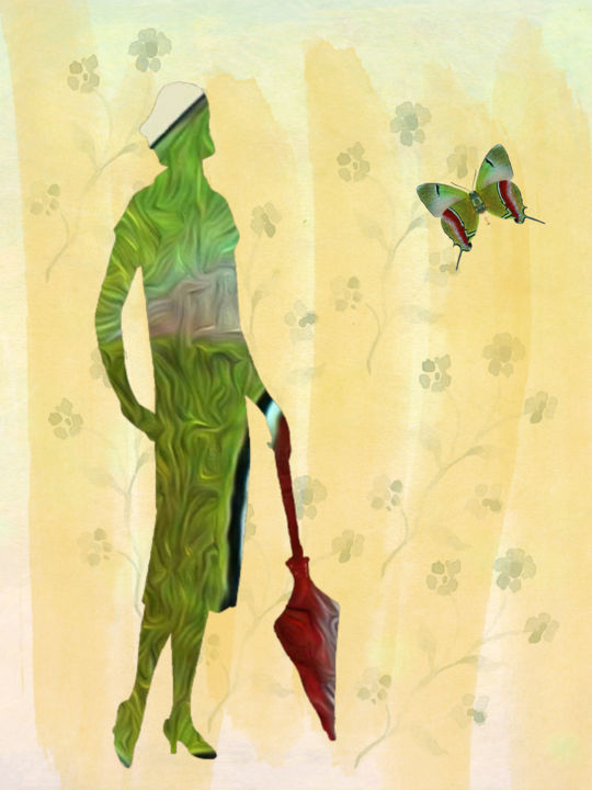 Digitale Kunst mit dem Titel "Lady In Green" von Roxana Ferllini, Original-Kunstwerk, Schablone