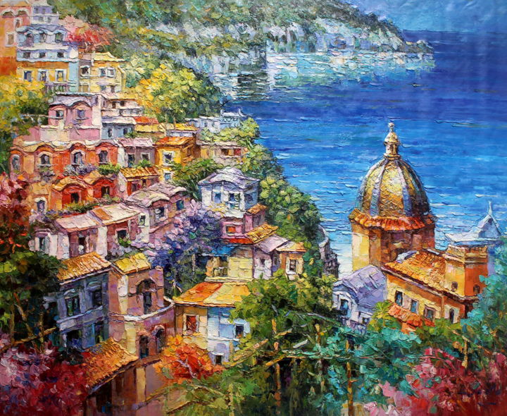 Amalfi Coast Positano Italy Seascape 120, Painting by Royo Liu | Artmajeur