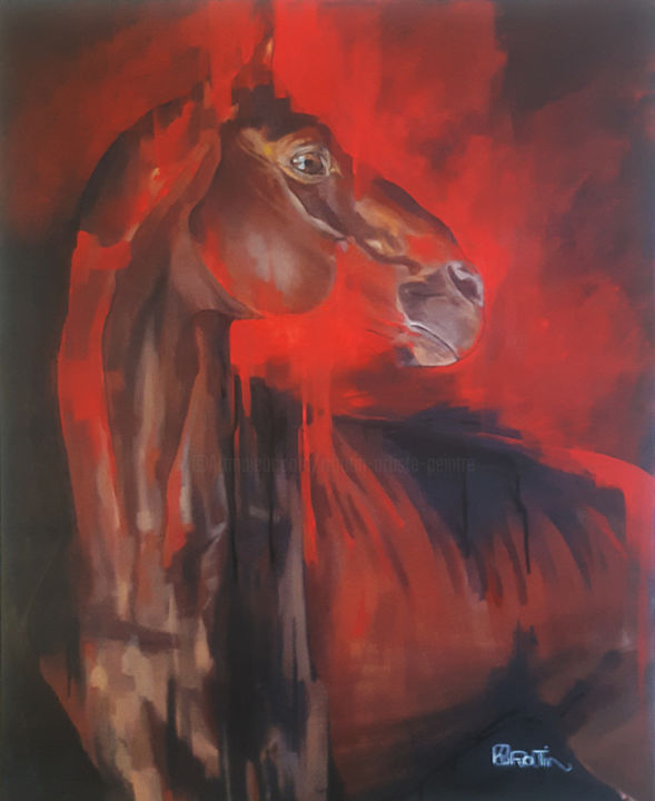 Painting titled "Nu équin - Rouge" by Richard Routin, Original Artwork, Acrylic Mounted on Wood Stretcher frame