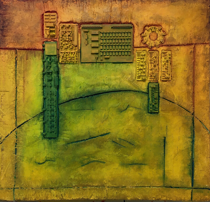 "Gelb Grün, Struktur…" başlıklı Tablo Rudi Eckerle tarafından, Orijinal sanat, Pigmentler