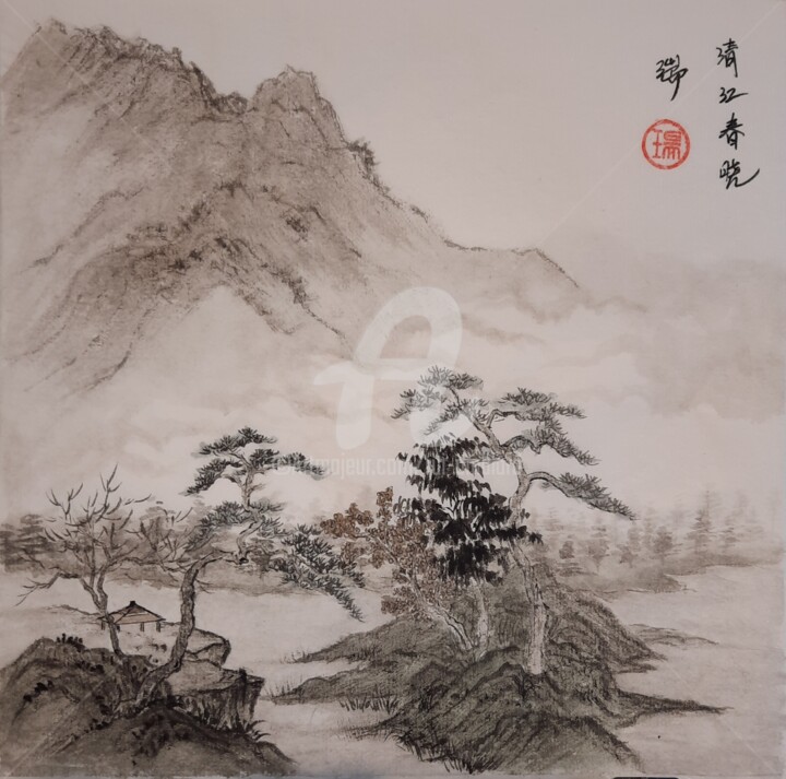 Картина под названием "Art of Zen - Distan…" - Rui Amblard, Подлинное произведение искусства, Акварель