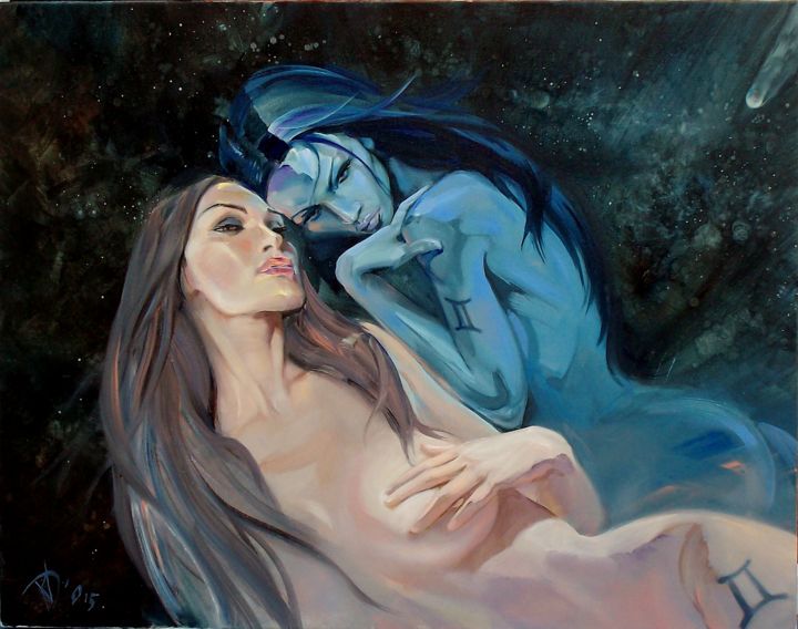 Pittura intitolato "" Gemini "" da Rumen Dimitrov, Opera d'arte originale, Olio
