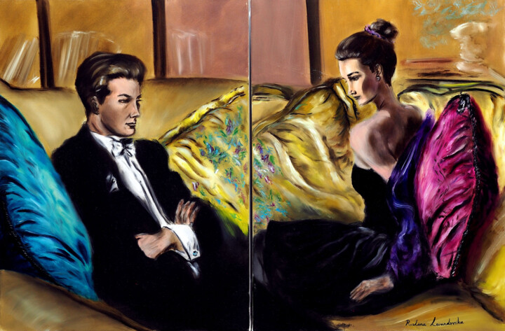 Painting titled "Longing - diptych" by Ruslana Levandovska, Original Artwork, Oil Mounted on Wood Stretcher frame