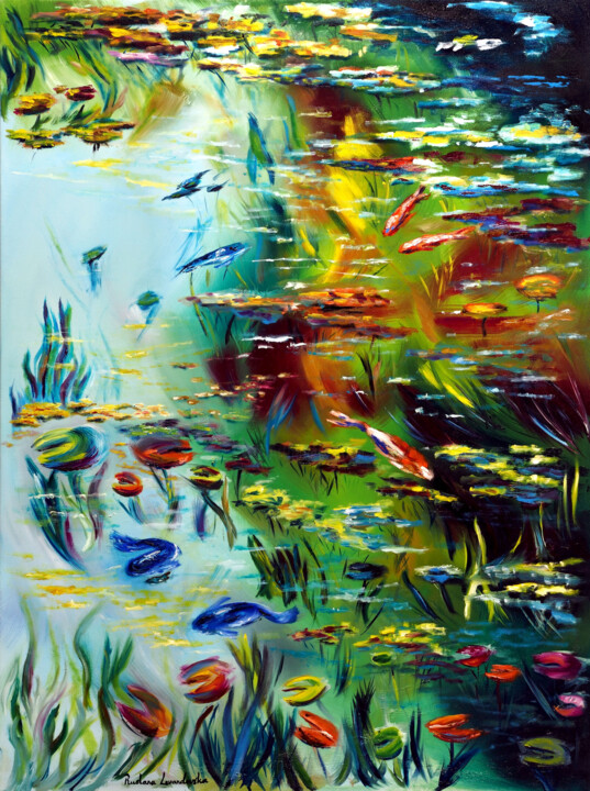 Pintura titulada "Pond of Peacefulnes…" por Ruslana Levandovska, Obra de arte original, Oleo Montado en Bastidor de camilla…