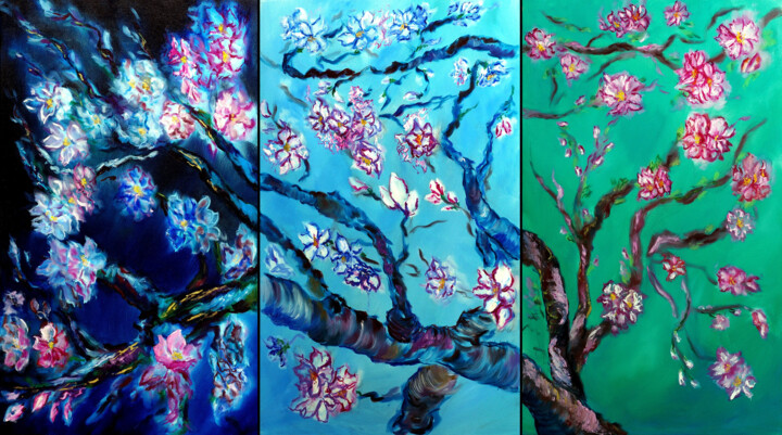 Pintura titulada "Eternal Blossoms Tr…" por Ruslana Levandovska, Obra de arte original, Oleo Montado en Bastidor de camilla…