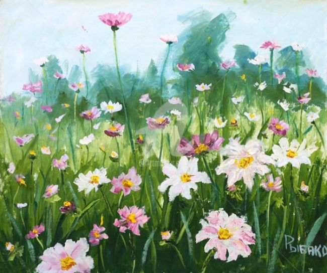 Malerei mit dem Titel "Flower meadow delic…" von Rybakow Fine Art, Original-Kunstwerk, Öl