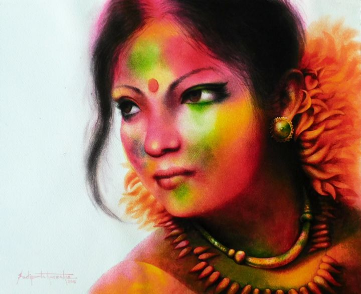 Schilderij getiteld "colors of life" door Sudipta Karmakar, Origineel Kunstwerk, Aquarel