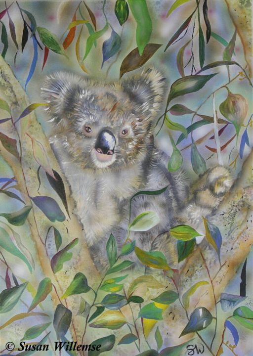 Pintura intitulada "Koala" por Susan Willemse, Obras de arte originais, Acrílico Montado em Armação em madeira