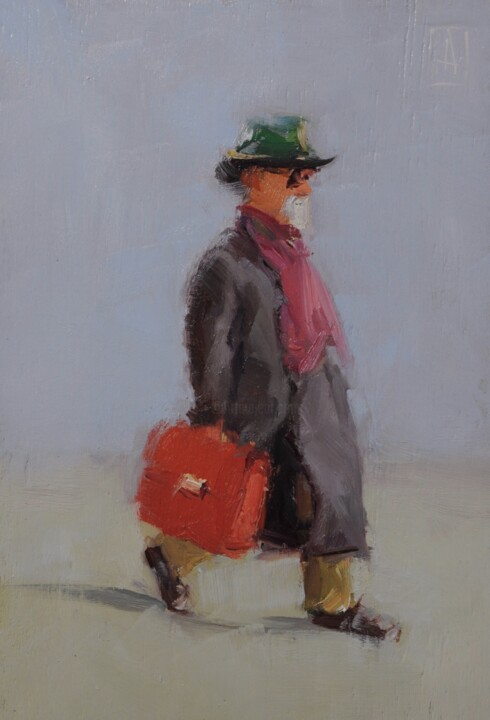 Картина под названием "man with briefcase" - Saash, Подлинное произведение искусства, Масло