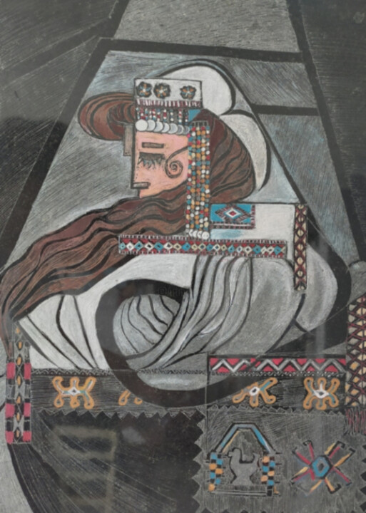 Incisioni, stampe intitolato "Portrait d'une femme" da Sabajete Doda, Opera d'arte originale, incisione