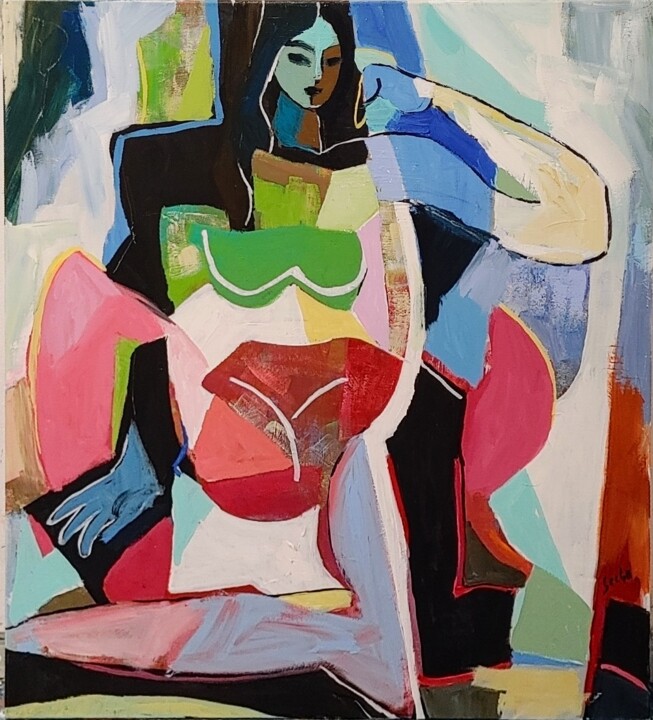 Pintura titulada "Femme Mosaïque II" por Sacha Barrette, Obra de arte original, Acrílico