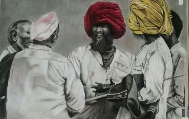 Drawing titled "villagers.jpg" by Sadhana Solanki, Original Artwork, Charcoal