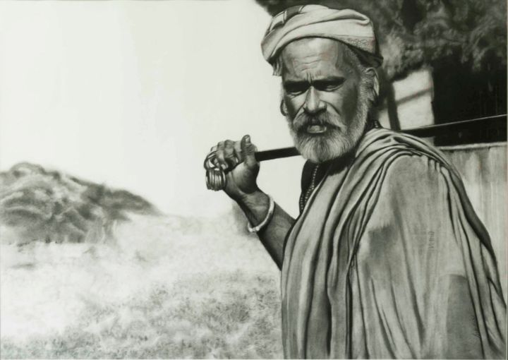 Dessin intitulée "shepherd.jpg" par Sadhana Solanki, Œuvre d'art originale, Fusain