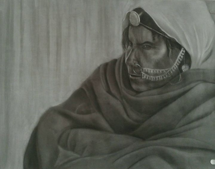 Dessin intitulée "intense-gaze.jpg" par Sadhana Solanki, Œuvre d'art originale, Fusain