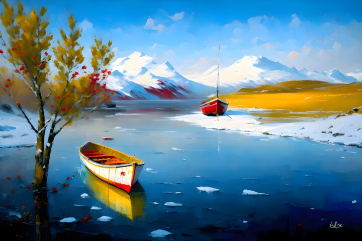 Arte digitale intitolato "Boat with red paint…" da Said Etebbai, Opera d'arte originale, Pittura digitale