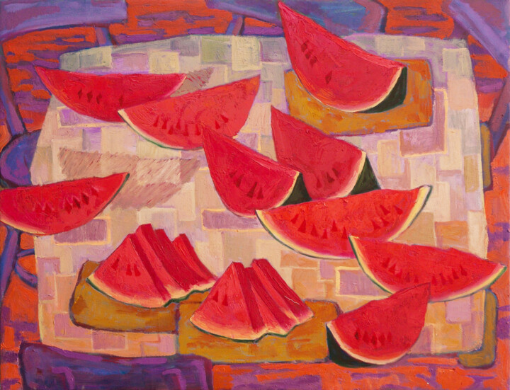 Painting titled "Watermelons" by Said Shamirbaev, Original Artwork, Oil