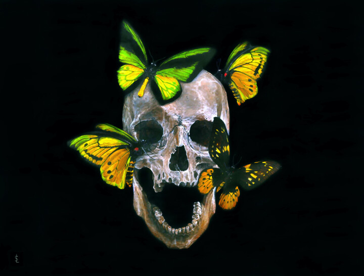 Painting titled "Ornithoptera goliath" by Sailev, Original Artwork, Oil Mounted on Wood Stretcher frame