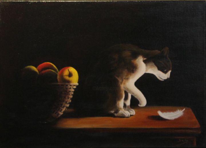 Le Chat Et La Plume Painting By Sadi Artmajeur