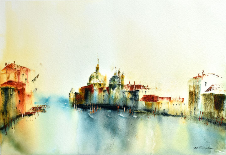 Pittura intitolato "Dawn in Venice" da Salleh Su, Opera d'arte originale, Acquarello