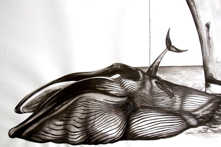 Painting titled "Baleine" by Salomé Myrna, Original Artwork, Ink