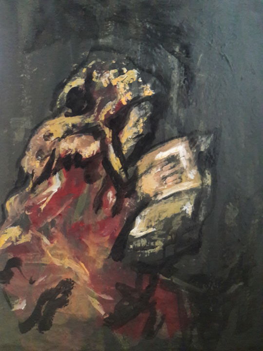 Pintura intitulada "Rembrandt étude.." por Sam Keusseyan, Obras de arte originais, Acrílico