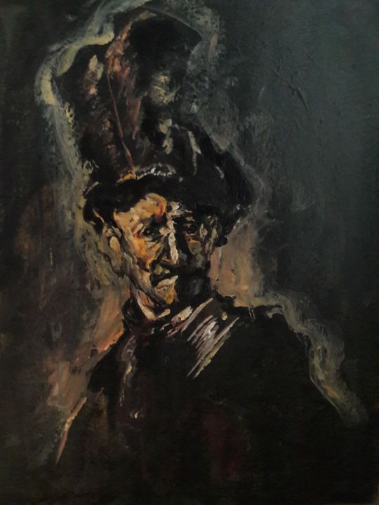 Painting titled "Rembrandt étude.." by Sam Keusseyan, Original Artwork, Acrylic