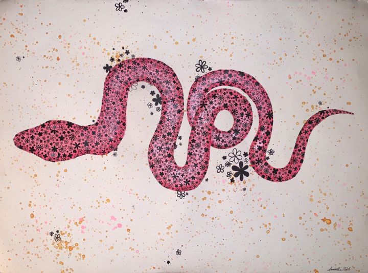 Malerei mit dem Titel "Floral Serpent" von Samantha Noel, Original-Kunstwerk, Aquarell