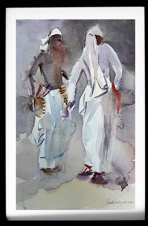 「Dance for the Devil」というタイトルの絵画 Sameera Kalupahanaによって, オリジナルのアートワーク, 水彩画 ガラスにマウント