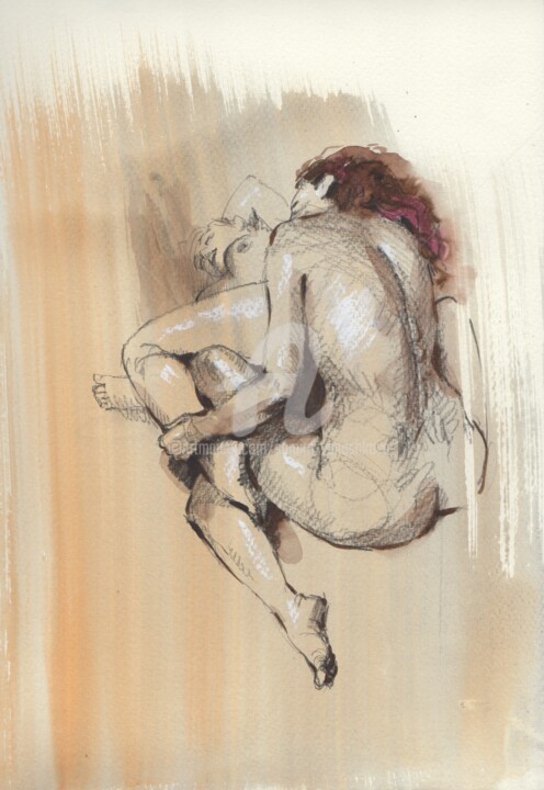 Dessin intitulée "Erotic art sensual…" par Samira Yanushkova, Œuvre d'art originale, Aquarelle