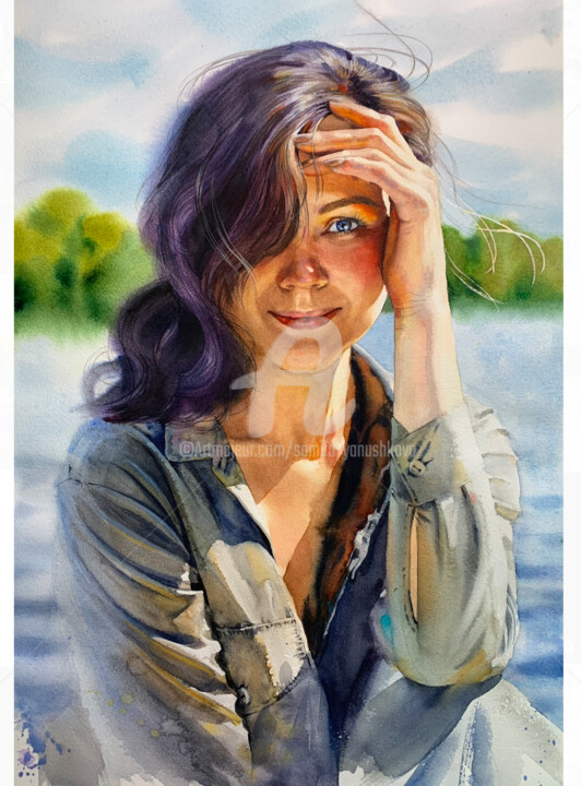 绘画 标题为“Watercolor portrait” 由Samira Yanushkova, 原创艺术品, 水彩