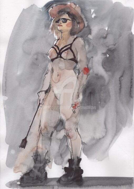 Schilderij getiteld "Femdom Nude art" door Samira Yanushkova, Origineel Kunstwerk, Aquarel