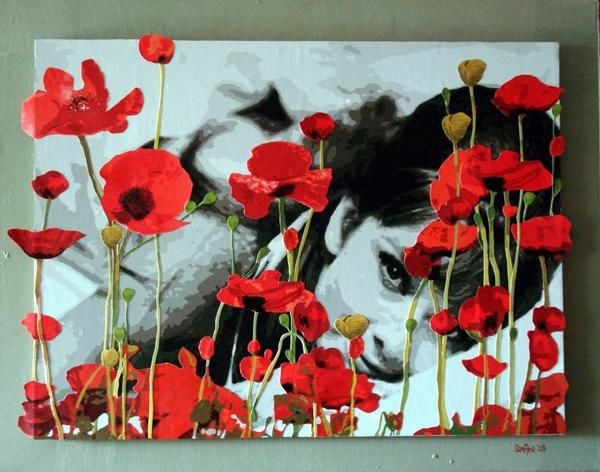 Collages titled "Audrey in Poppies" by Samitha Hess, Original Artwork