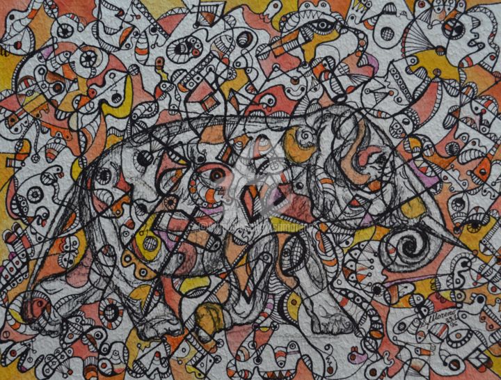 Tekening getiteld "LA FUITE" door Salvador  Moreno, Origineel Kunstwerk, Marker