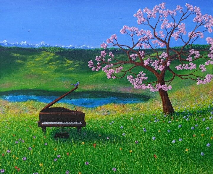 Painting titled "Piano sauvage" by Samuel Hasenboehler, Original Artwork, Acrylic Mounted on Wood Stretcher frame