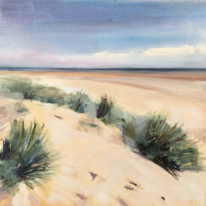Malerei mit dem Titel "Alnmouth Beach" von Sandra Haney, Original-Kunstwerk, Öl Auf Keilrahmen aus Holz montiert