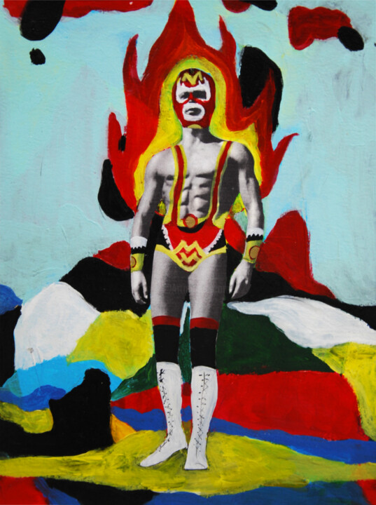 Rysunek zatytułowany „Le lutteur mexicain” autorstwa Sandra Paris, Oryginalna praca, Akryl