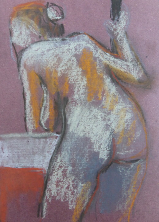 Drawing titled "Nu de dos" by Sandra Pohin, Original Artwork, Pastel