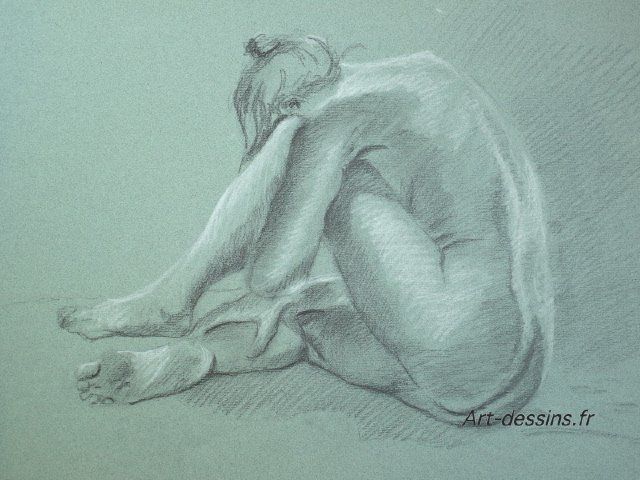 Nu Assise Dessin Crayon Drawing By Sandrine Gateau